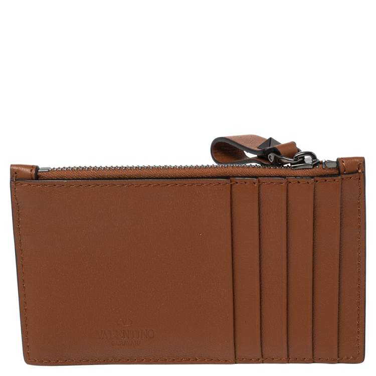 Pre Owned Valentino Tan Leather Rockstud Zip Card Holder 