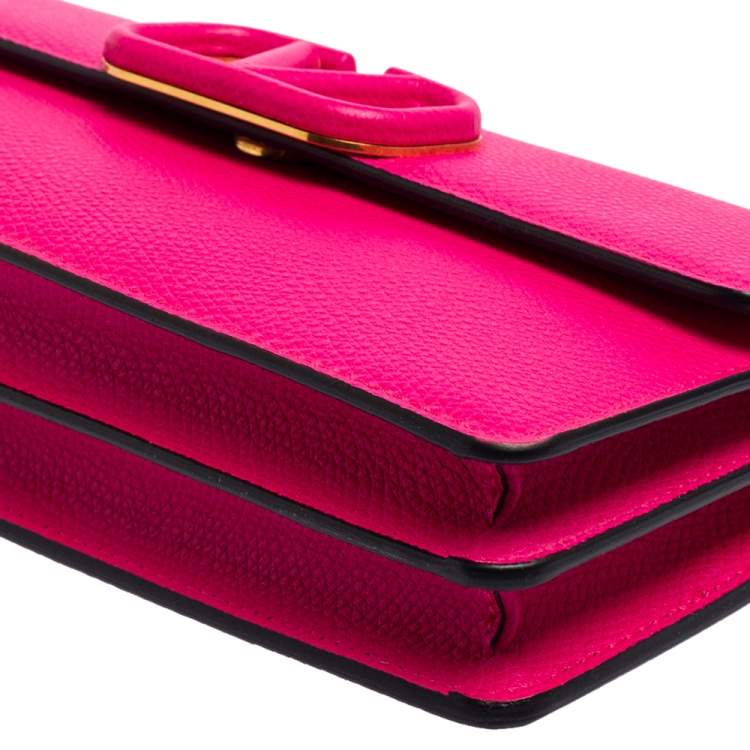 Pre Owned Valentino Hot Pink Leather VLogo Wallet on Chain