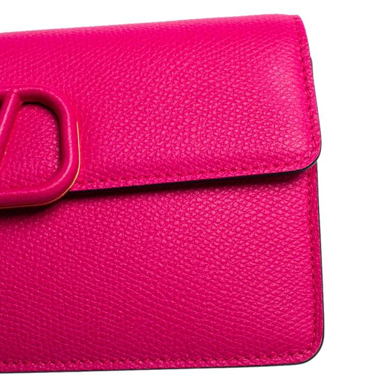 Pre Owned Valentino Hot Pink Leather VLogo Wallet on Chain