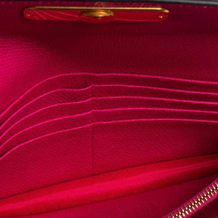 Pre Owned Valentino Hot Pink Leather VLogo Wallet on Chain