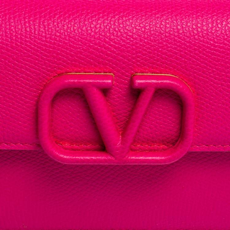 Pre Owned Valentino Hot Pink Leather VLogo Wallet on Chain