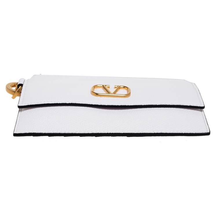 Pre Owned Valentino White Leather VLogo Signature Coin Purse/Card Holder