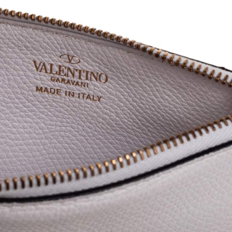 Pre Owned Valentino White Leather VLogo Signature Coin Purse/Card Holder