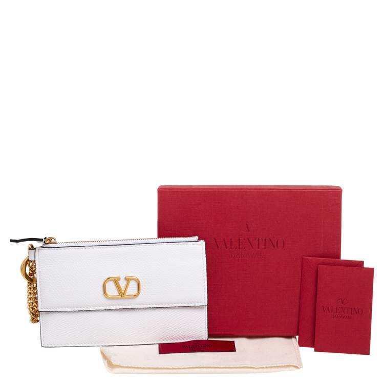 Pre Owned Valentino White Leather VLogo Signature Coin Purse/Card Holder
