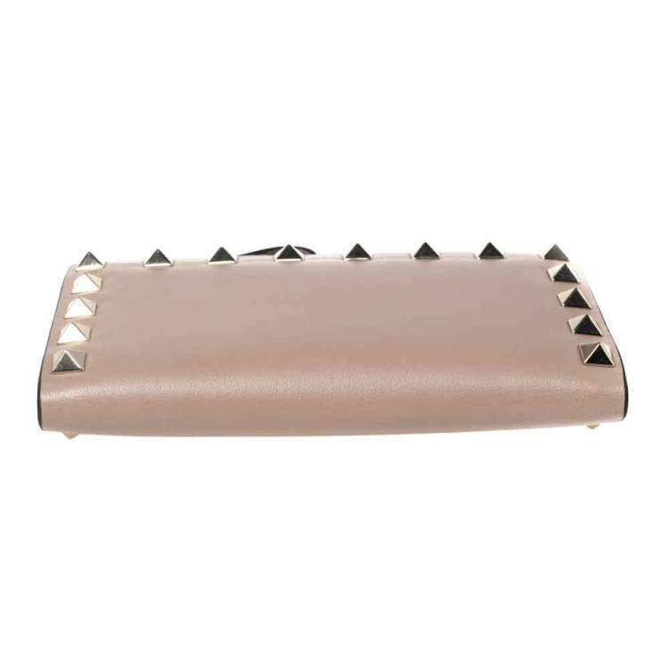 Pre Owned Valentino Rose Quartz Leather Rockstud Coin Purse and Card Holder