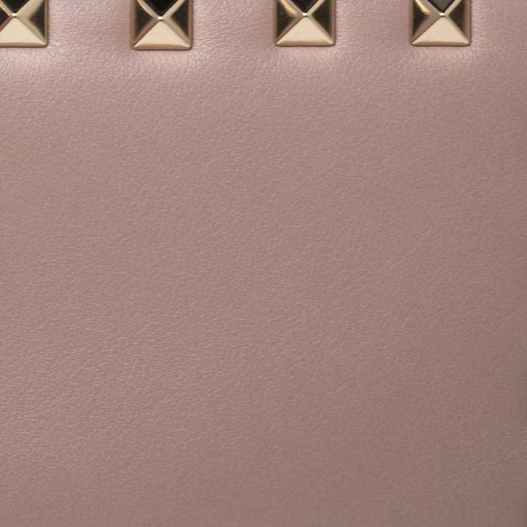 Pre Owned Valentino Rose Quartz Leather Rockstud Coin Purse and Card Holder