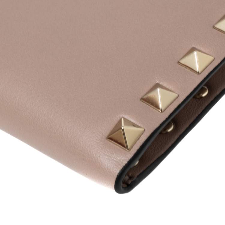 Pre Owned Valentino Rose Quartz Leather Rockstud Coin Purse and Card Holder