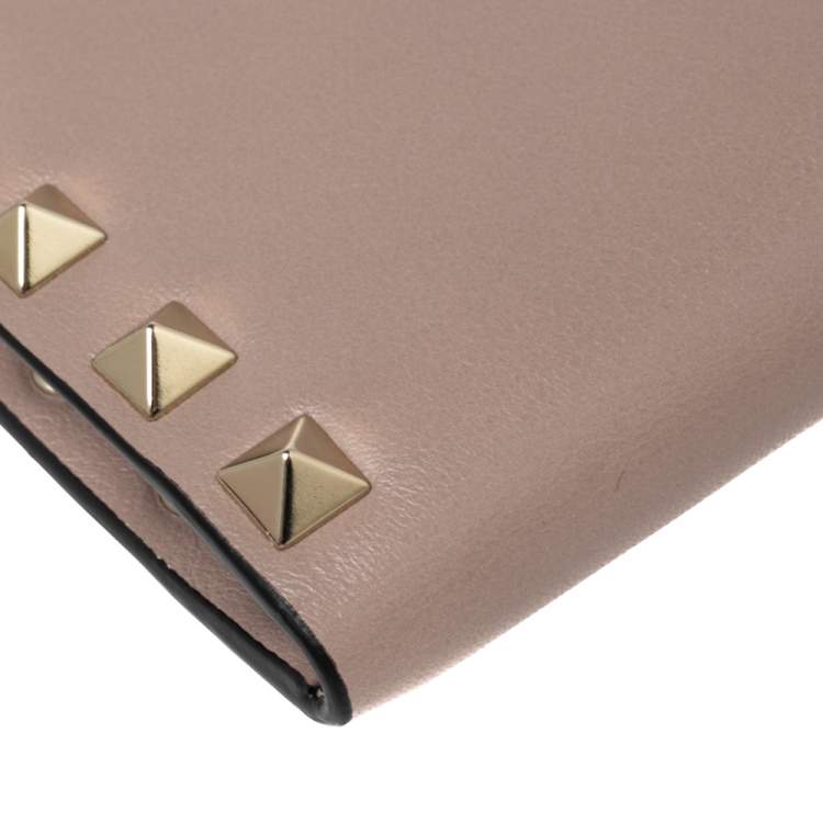 Pre Owned Valentino Rose Quartz Leather Rockstud Coin Purse and Card Holder