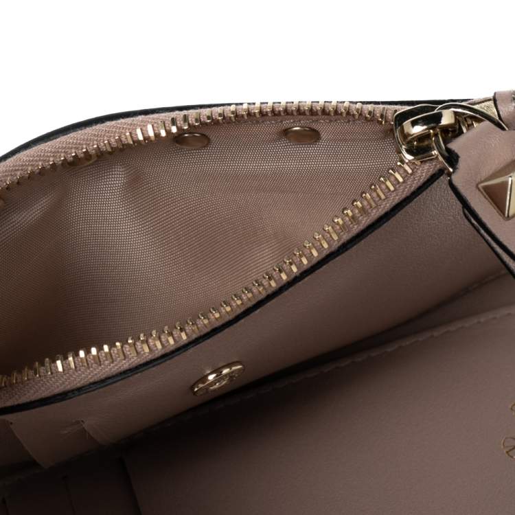 Pre Owned Valentino Rose Quartz Leather Rockstud Coin Purse and Card Holder