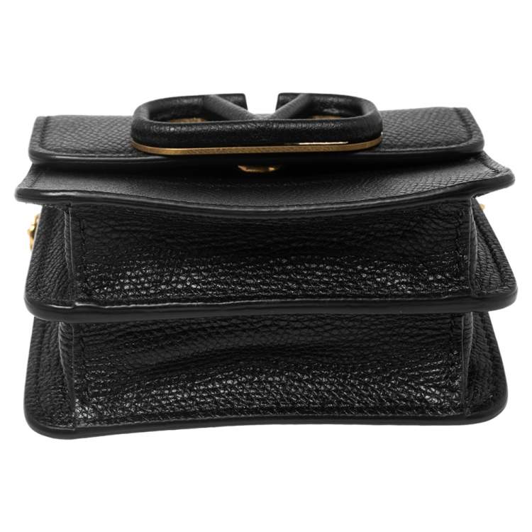 مملوكة مسبقًا Valentino Black Grained Leather VLogo Compact Wallet On Chain