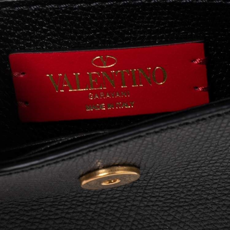 مملوكة مسبقًا Valentino Black Grained Leather VLogo Compact Wallet On Chain