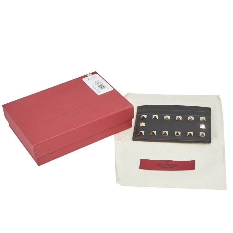 Pre Owned Valentino Black Leather Rockstud Card Holder