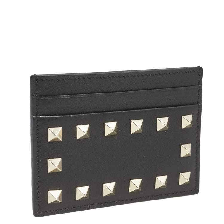 Pre Owned Valentino Black Leather Rockstud Card Holder