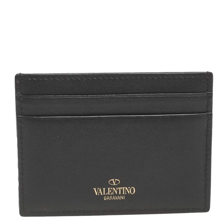 Pre Owned Valentino Black Leather Rockstud Card Holder