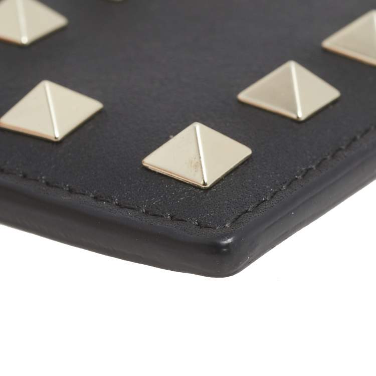 Pre Owned Valentino Black Leather Rockstud Card Holder