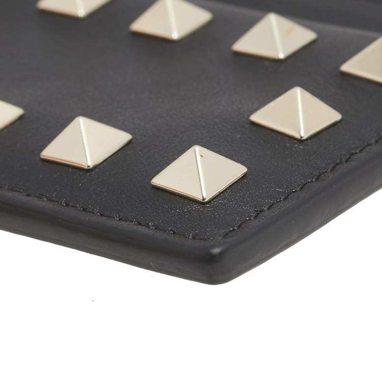 Pre Owned Valentino Black Leather Rockstud Card Holder