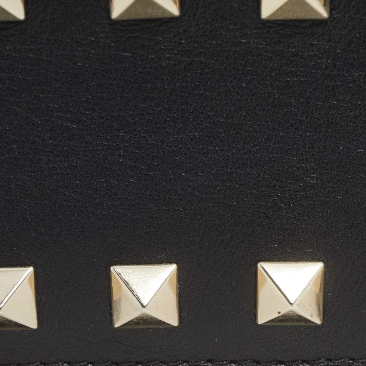 Pre Owned Valentino Black Leather Rockstud Card Holder