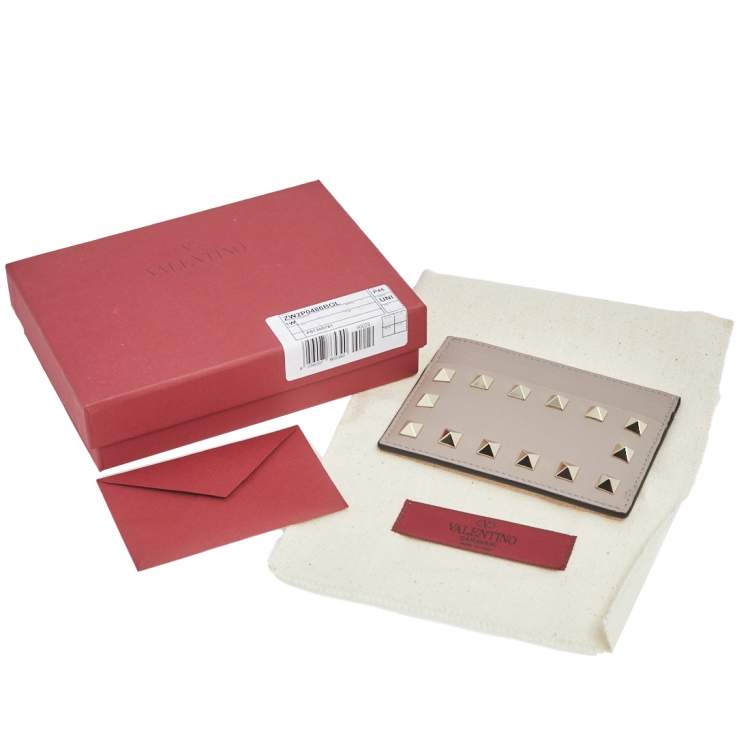 Pre Owned Valentino Poudre Leather Rockstud Card Holder