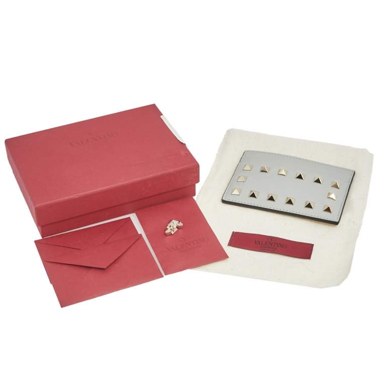 Pre Owned Valentino Grey Leather Rockstud Card Holder