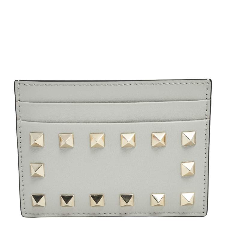 Pre Owned Valentino Grey Leather Rockstud Card Holder