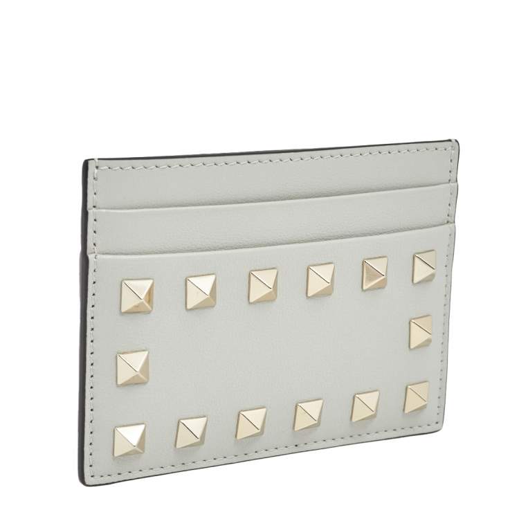 Pre Owned Valentino Grey Leather Rockstud Card Holder