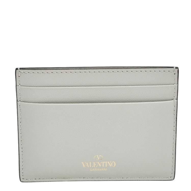 Pre Owned Valentino Grey Leather Rockstud Card Holder