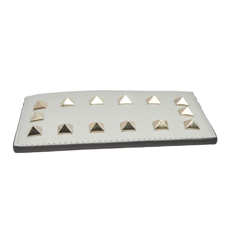 Pre Owned Valentino Grey Leather Rockstud Card Holder
