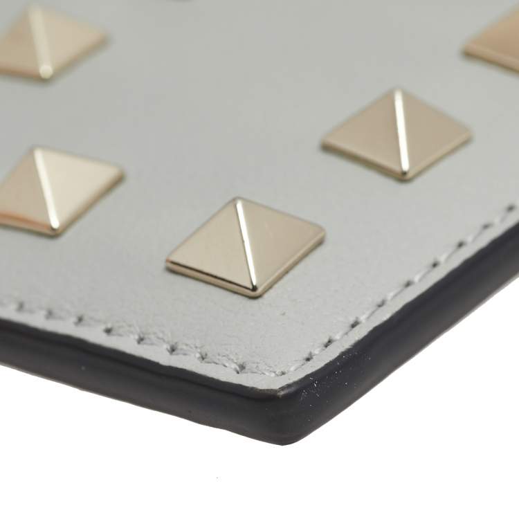 Pre Owned Valentino Grey Leather Rockstud Card Holder