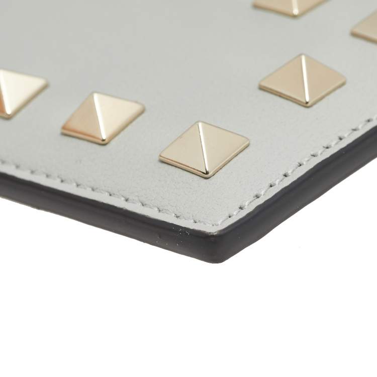 Pre Owned Valentino Grey Leather Rockstud Card Holder