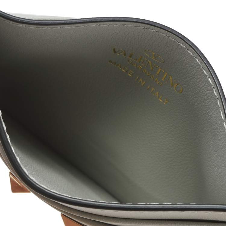Pre Owned Valentino Grey Leather Rockstud Card Holder