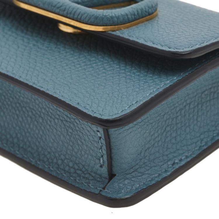 Pre Owned Valentino Blue Grained Leather Mini VLogo Chain Pouch