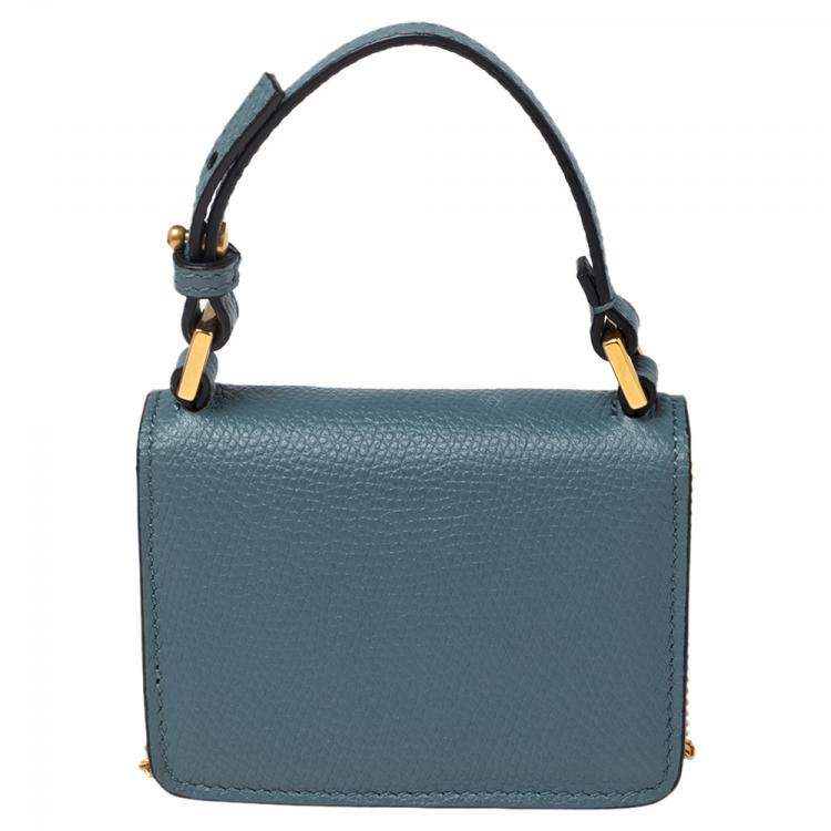 Pre Owned Valentino Blue Grained Leather Mini VLogo Chain Pouch