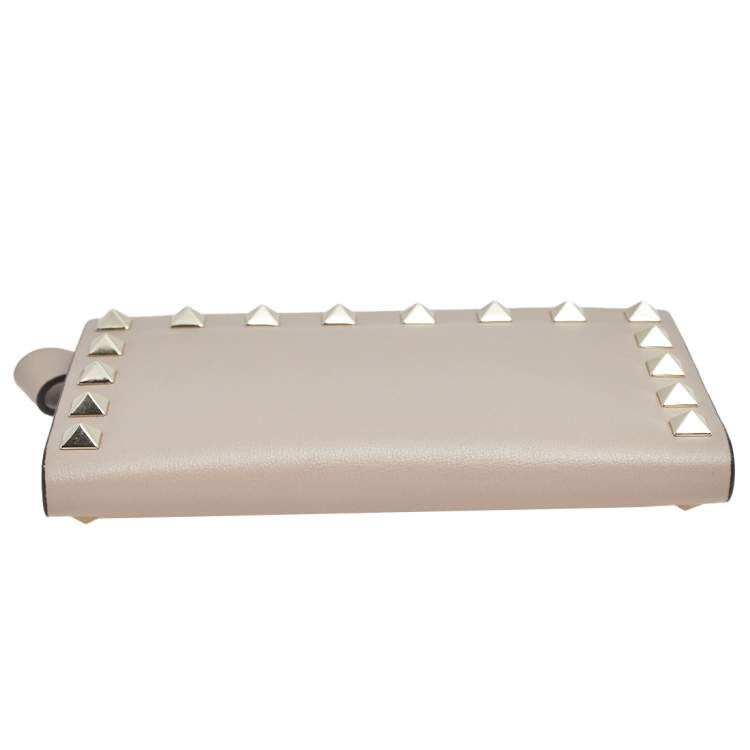 Pre Owned Valentino Beige Leather Rockstud Bifold Card Holder