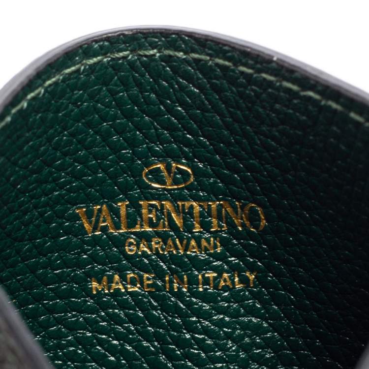 Pre Owned Valentino Green Leather V-Logo Card Holder