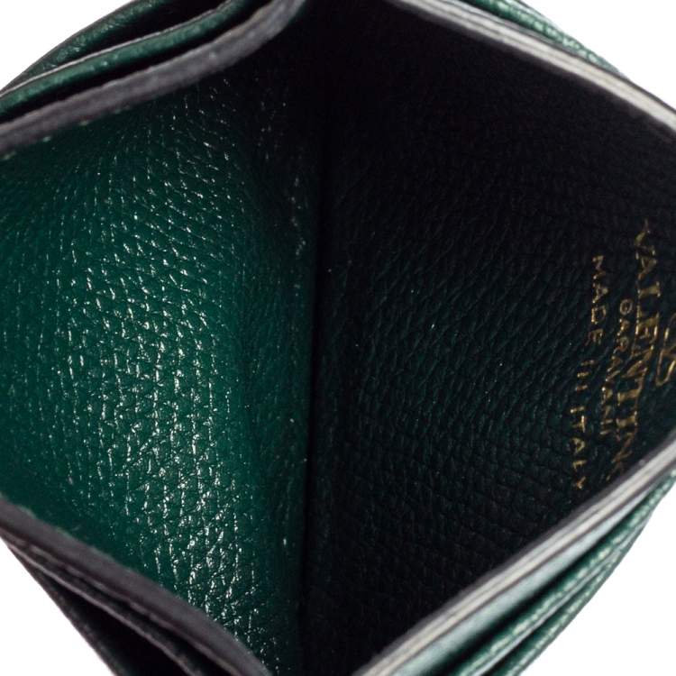 Pre Owned Valentino Green Leather V-Logo Card Holder