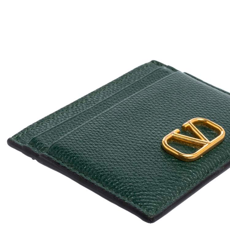 Pre Owned Valentino Green Leather V-Logo Card Holder