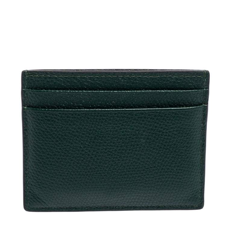 Pre Owned Valentino Green Leather V-Logo Card Holder