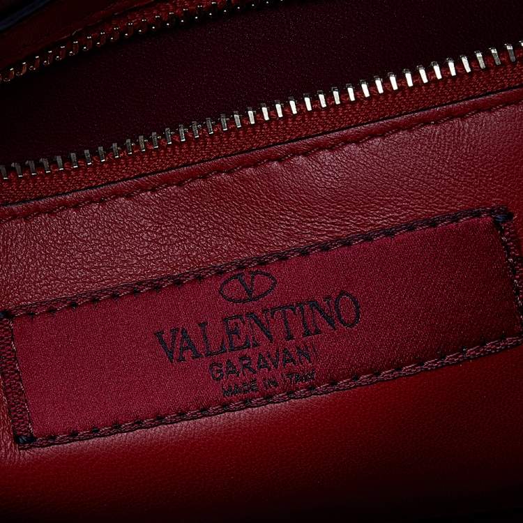 Pre Owned Valentino Red Quilted Leather Medium Rockstud Spike Top Handle Bag