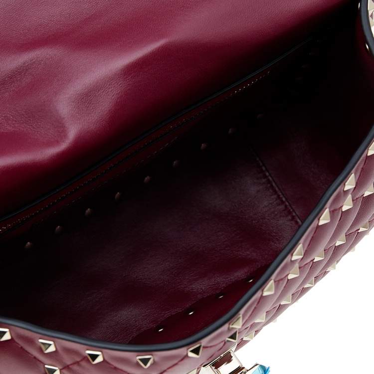 Pre Owned Valentino Red Quilted Leather Medium Rockstud Spike Top Handle Bag