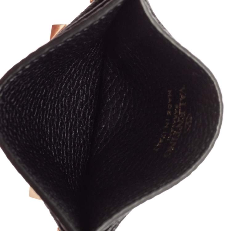 Pre Owned Valentino Black Grained Leather Rockstud Card Case