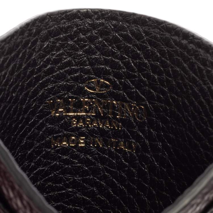 Pre Owned Valentino Black Grained Leather Rockstud Card Case