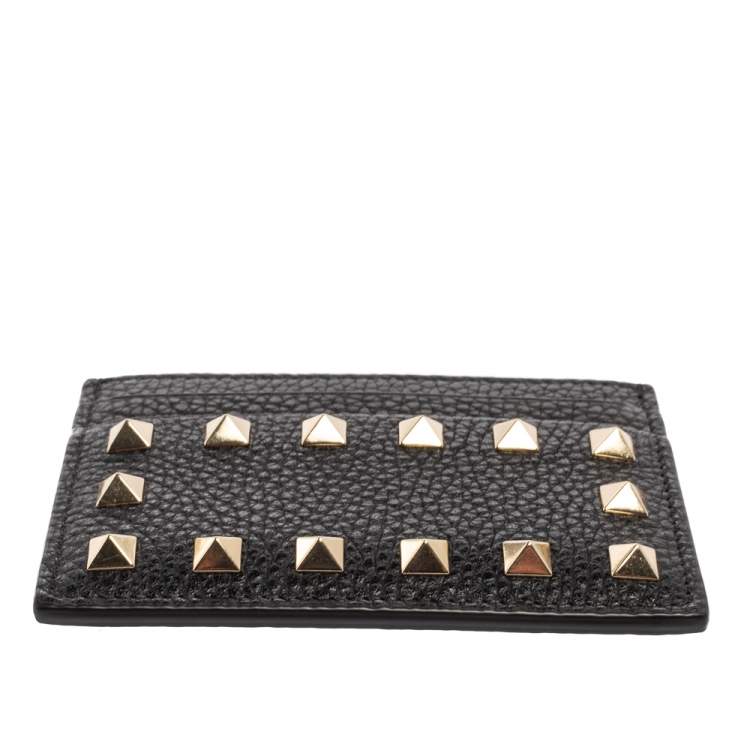 Pre Owned Valentino Black Grained Leather Rockstud Card Case