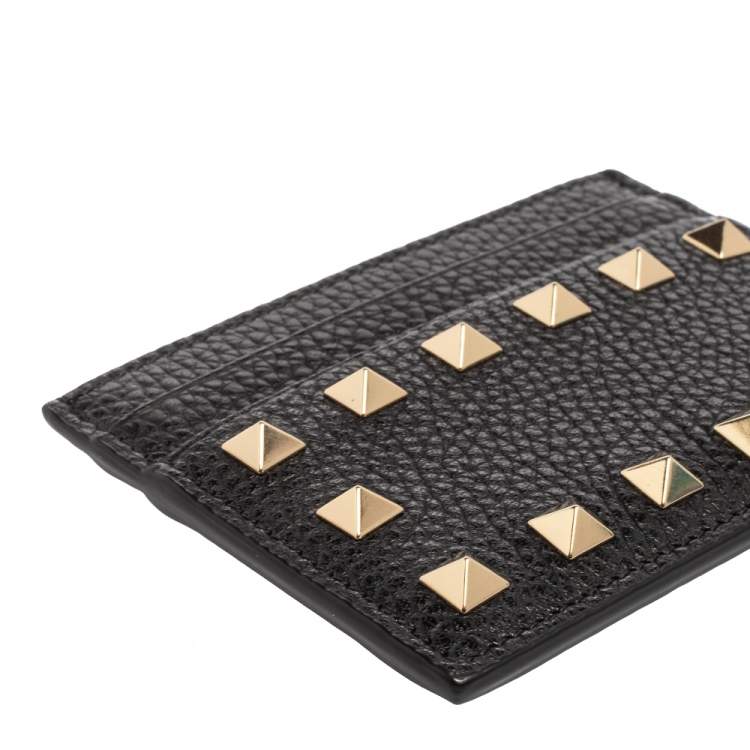Pre Owned Valentino Black Grained Leather Rockstud Card Case