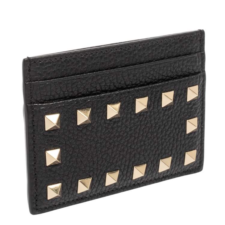 Pre Owned Valentino Black Grained Leather Rockstud Card Case