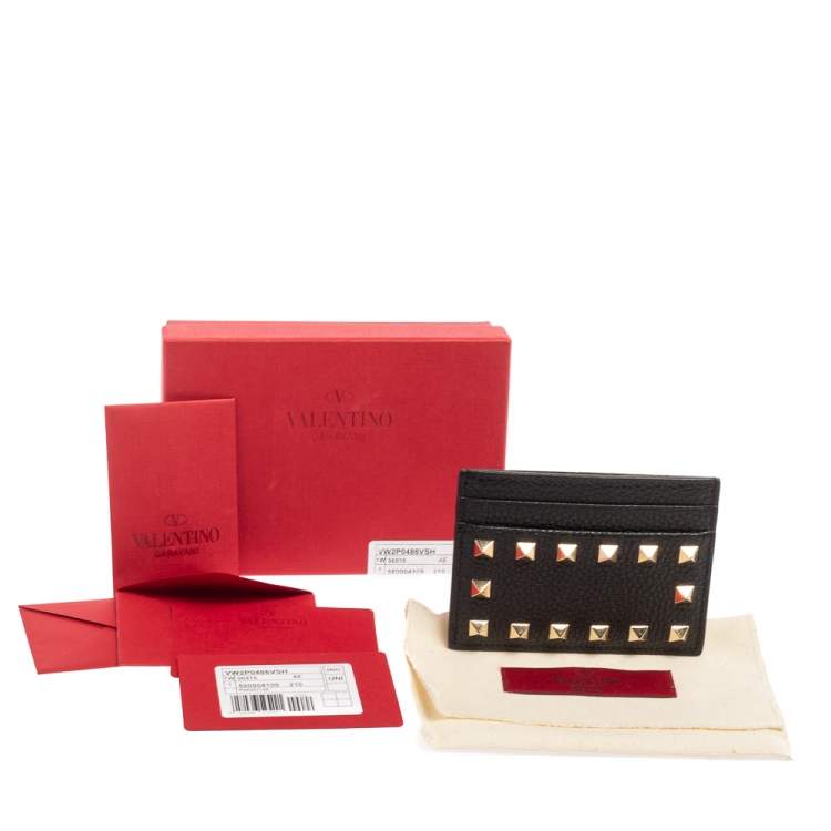 Pre Owned Valentino Black Grained Leather Rockstud Card Case