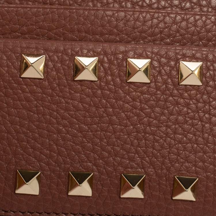 Pre Owned Valentino Old Rose Leather Rockstud Card Holder