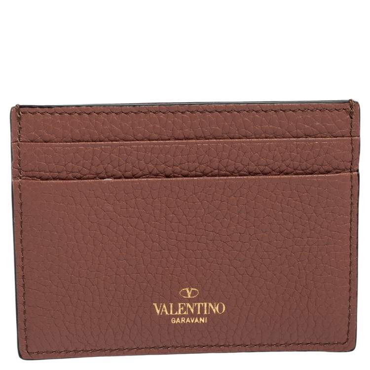 Pre Owned Valentino Old Rose Leather Rockstud Card Holder