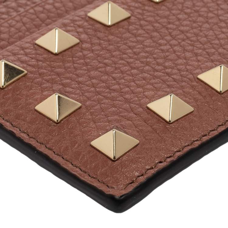Pre Owned Valentino Old Rose Leather Rockstud Card Holder
