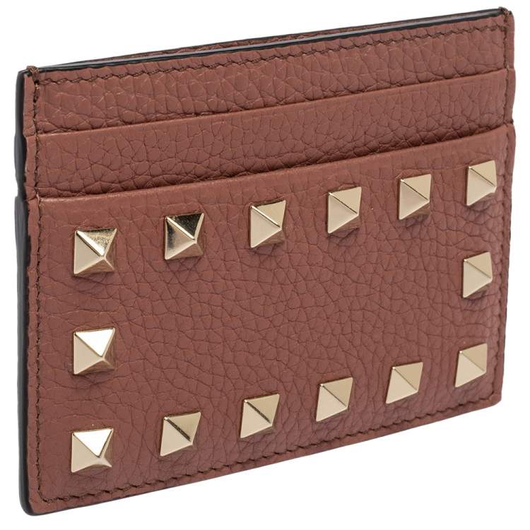 Pre Owned Valentino Old Rose Leather Rockstud Card Holder