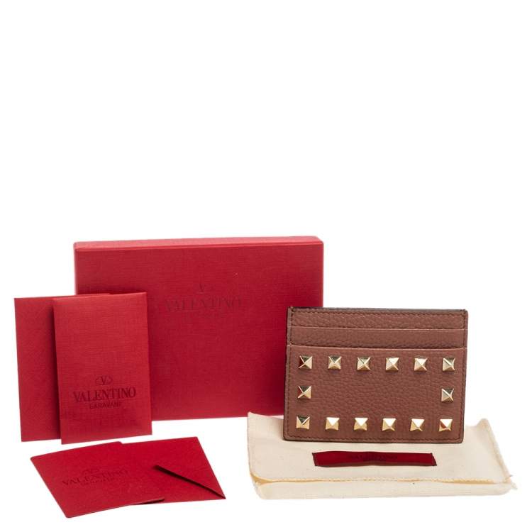 Pre Owned Valentino Old Rose Leather Rockstud Card Holder